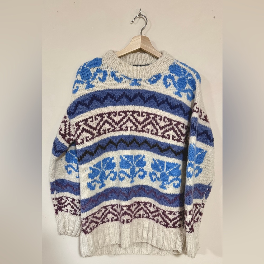 Vintage 90s 100% Wool Otavalo Knit Sweater | Chunky Fair Isle Cozy Pullover